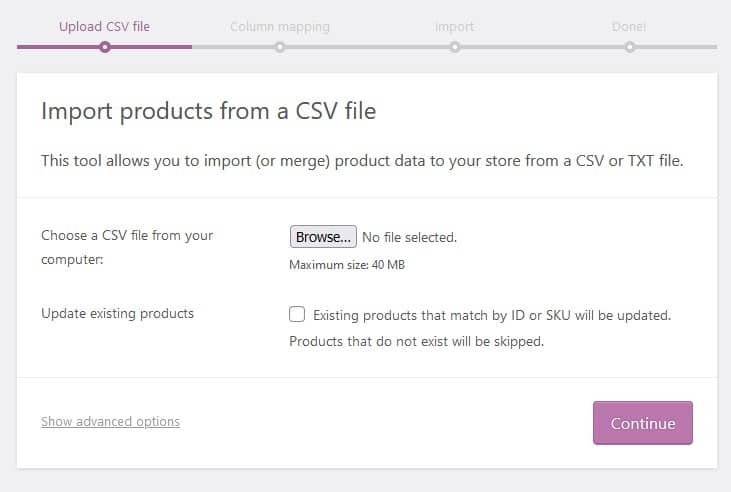 Importing Products in woocommerce