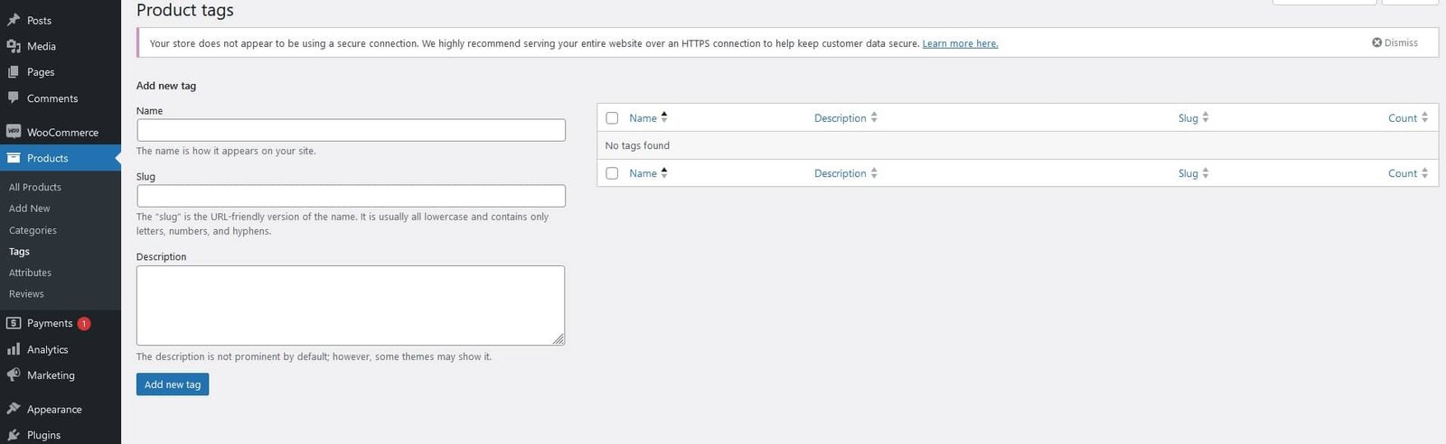 Product Tags in woocommerce
